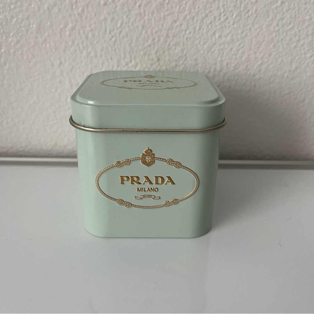 PRADA Metal Tin Box MINT GREEN & GOLD Authentic